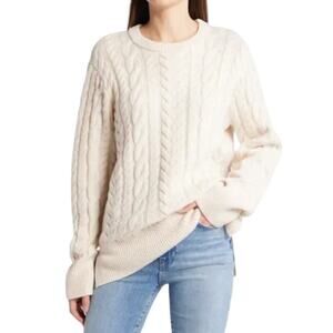 Grey Ven Women's XSmall White Halket Wool Cashmere Crew Neck Long Sleeve Sweater